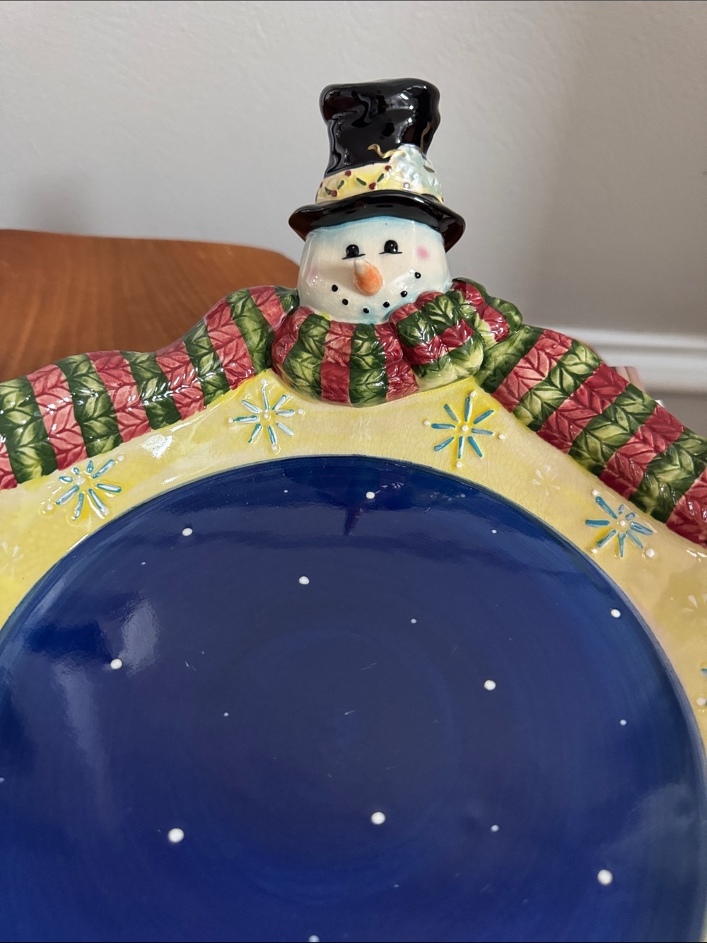 Snowman Ceramic Pie Candy Plate Serving Dish Christmas Holiday - Picture 3 of 5